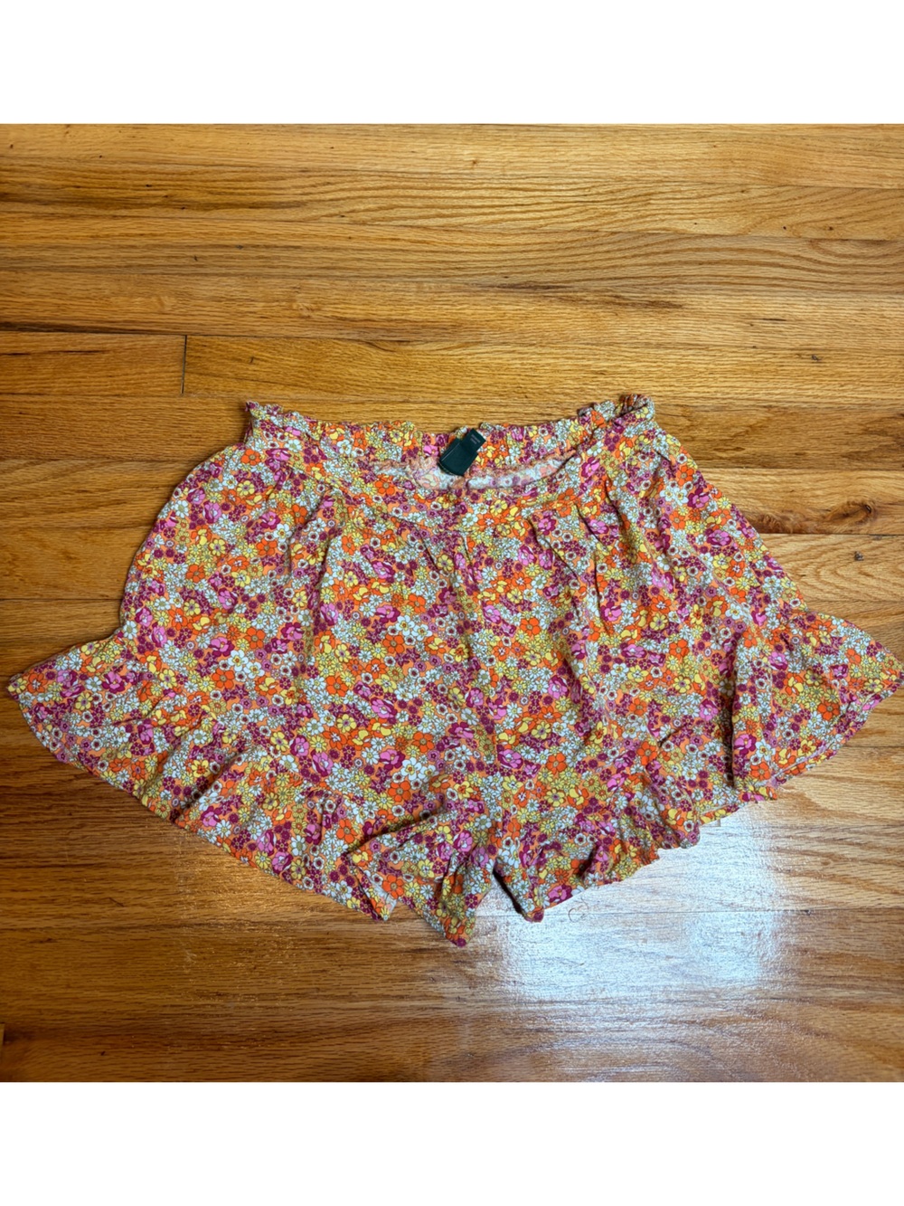Wild Fable Floral Ruffle-Trim Pull On Shorts Orange & Pink Medium